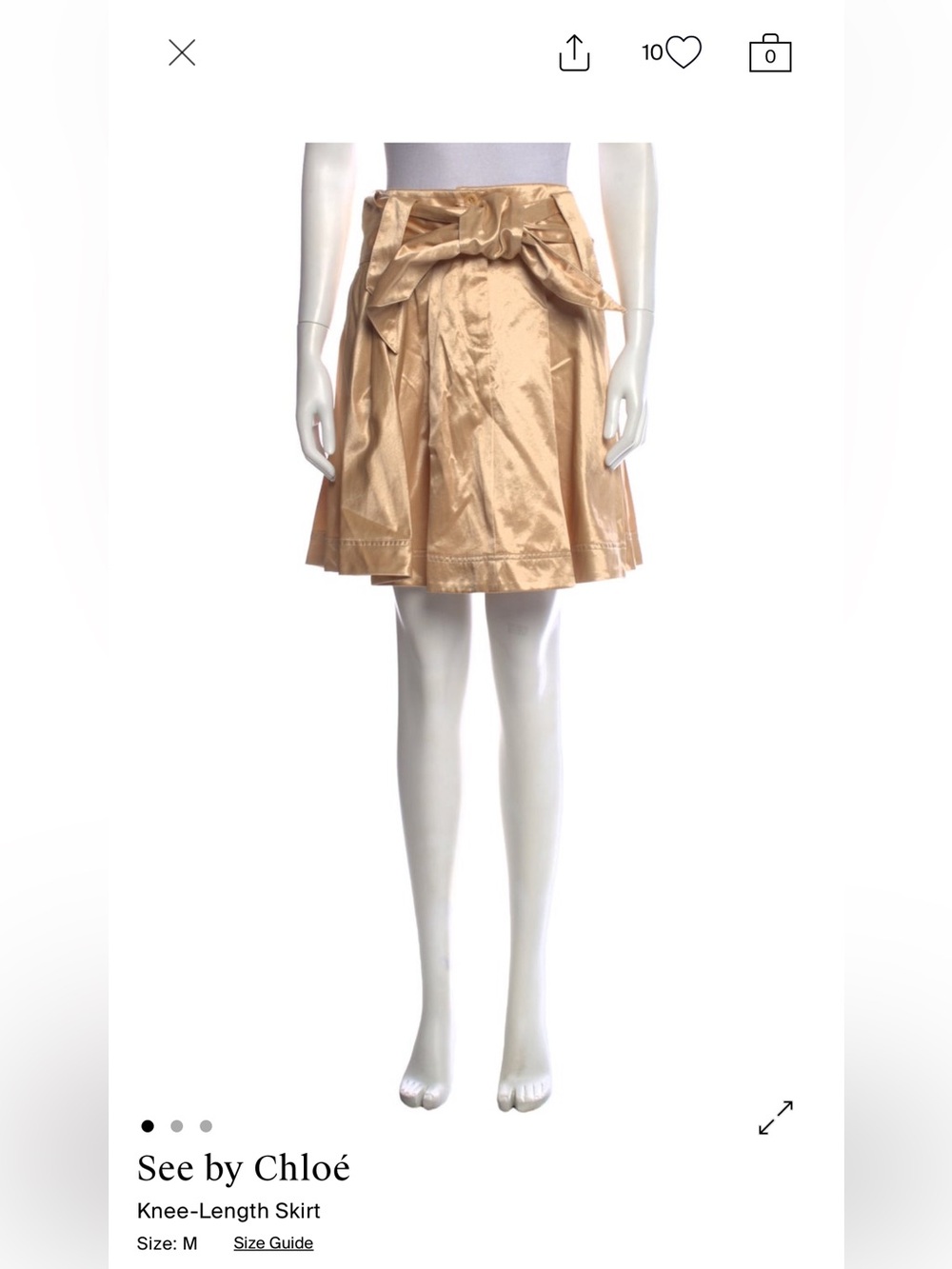 See By Chloe Champagne Gold Mini Skirt with Tie-Waist // size M